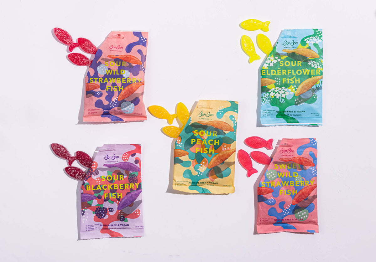BonBon Sour Wild Strawberry Fish - Swedish Candy 5.2oz (150g)